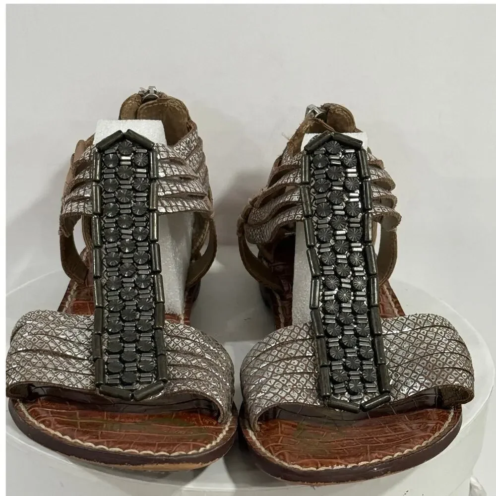 Sam Edelman Gatsby Leather Gladiator Sandals Metallic Beaded Festival Womens 8.5